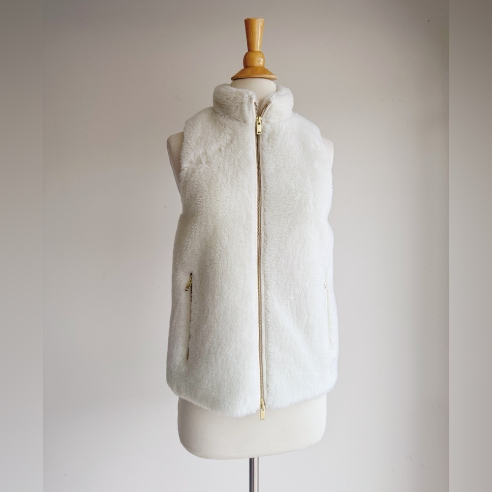 J. Crew Plush Fleece Excursion Vest E1535 XXS Ivory Faux Fur